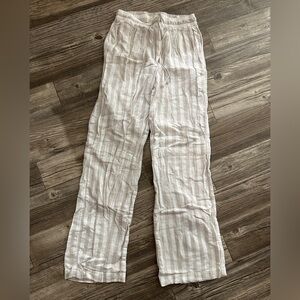 Light Beige & White Striped Linen Pants
